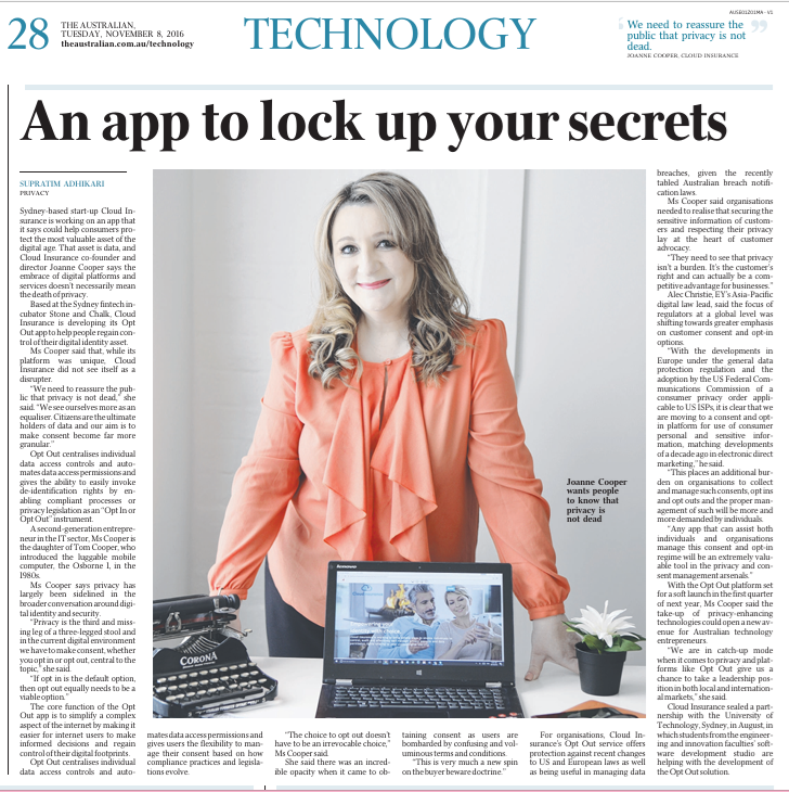 The Australian Technology article from 2016 featuring ID Exchange privacy technology